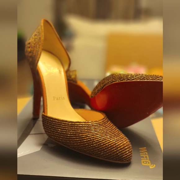 Christian Louboutin Women's  Labyrinth 100 Bronze Beaded Heels - Picture 1 of 4